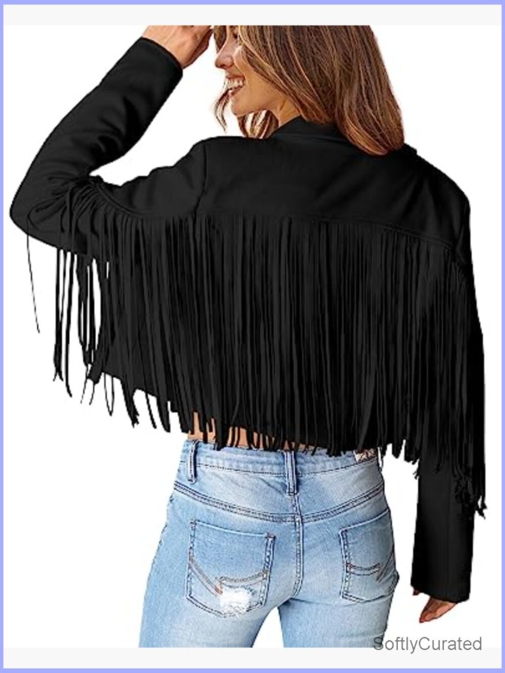 Fringe Faux Suede Leather Motorcycle Cropped Jacket Coat - Picture 4 of 7